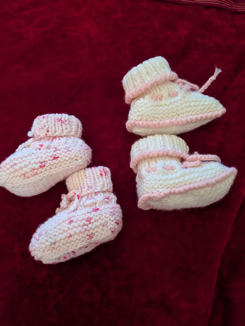 Hand-Knit Pink & Cream Baby Booties - Soft Kids Shoes O-6 Months